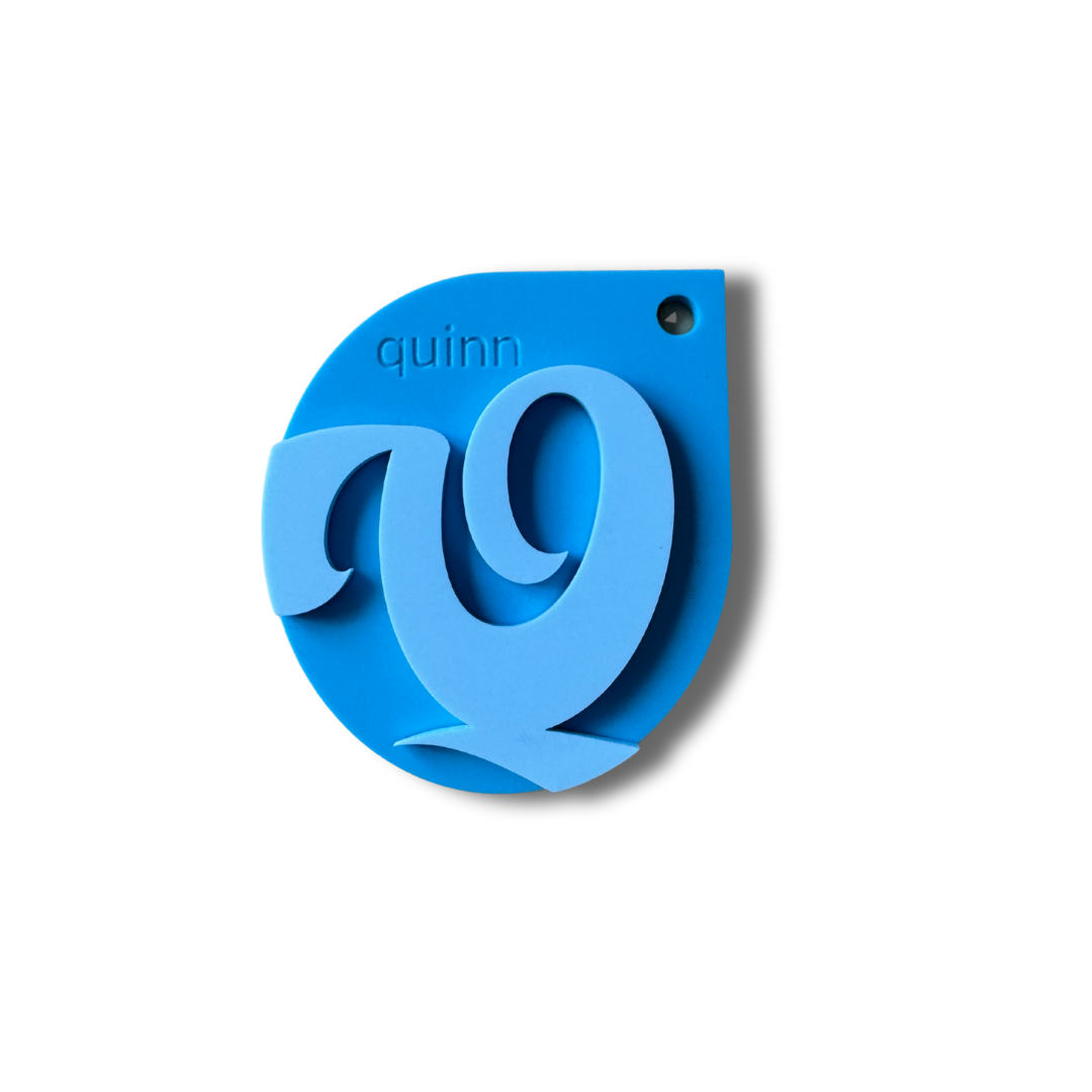 Blue plastic tool with name branding on a white background
